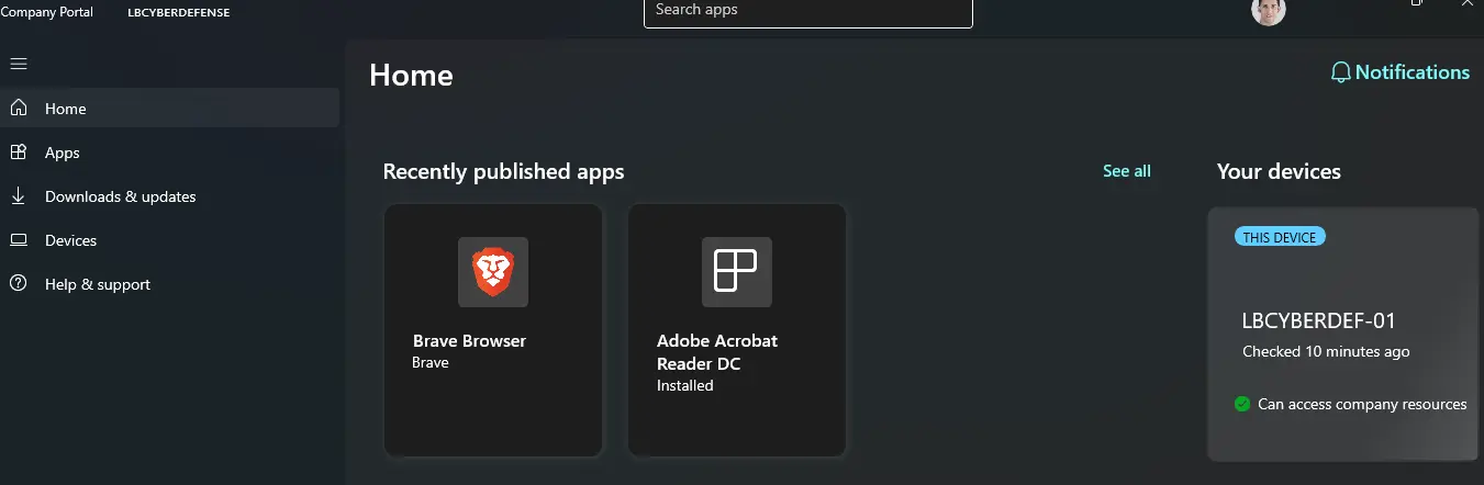 App available for installation in client
